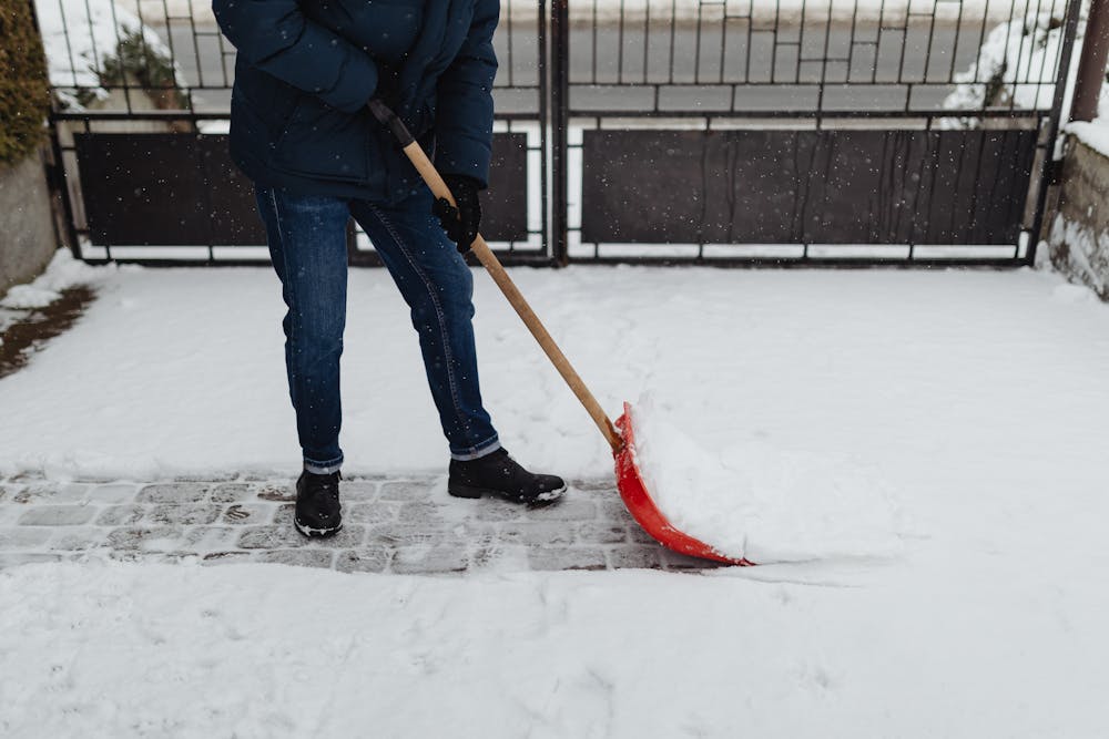 clearing the snow in front of the house